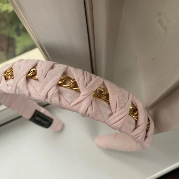 Anthropologie Pink Braided Gold Chain Headband - Picture 2 of 5